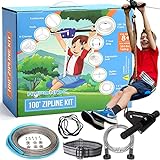 Hyponix Zip Lines for Kids and Adults Outdoor up to 350 Lbs - 100 ft / 150 ft / 200 ft - 100% Rust Proof W/Safety Harness Zip Line Kit | Zipline for Backyard Kids and Adults
