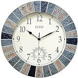 OCEST 13 Inch Large Outdoor Indoor Clock, Waterproof Wall Clock with Thermometer, Weather-Resistant Non-Ticking Battery Operated Decor Clock for Patio, Pool, Lanai, Fence, Porch, Garden（Brown）