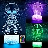 3D Illusion Night Light for Kids, LED Desk Lamp 3 Pattern & 16 Color Change Decor Nightlight, Baby Yoda/Darth Vader/Stormtrooper Toys As Best Gifts for Kids and Star Wars Fans