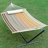 Gafete 55 Inch Hammock with Stand Included 12ft Heavy Duty Steel Stand, Waterproof Textilene 2 People Hammocks with Pillow for Backyard Patio Outdoor, Max 475lbs Capacity, Quick Dry (Coffee)