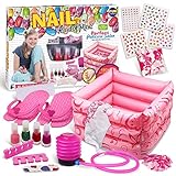 Kids Foot Spa Kit for Girls, Funkidz Pedicure Kit for Girls Includes Bigger Inflatable Foot Tub Inflator Pump Peelable Nail Polish Supplies for Sleepover Spa Party