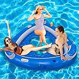 Vaygway Floating Island Pool Float – 3 People Inflatable Tanning Floatie, Comfortable Relaxation Lake Lounger Raft- Multi- Person River, Beach, Lake Float Island with Cupholder for Adult and Kids