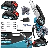 SENDRY Mini Chainsaw 6-Inch, Powerful Cordless Rechargeable Handheld Small Electric Saw Powered by 2Pcs 21V 7500mAh Batteries for Wood Cutting, Tree Trimming, Branch Pruning, Gardening, Camping