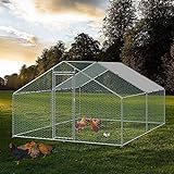 Large Chicken Coop Walk-in Metal Poultry Cage House Rabbits Habitat Cage Spire Shaped Coop with Waterproof and Anti-Ultraviolet Cover for Outdoor Backyard Farm Use (9.8' L x 13.1' W x 6.56' H)