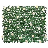 GLANT Expandable Fence Privacy Screen for Balcony Patio Outdoor,Decorative Faux Ivy Fencing Panel,Artificial Hedges (Single Sided Leaves) (1, White Rose)