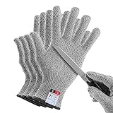 YINENN 2 Pairs ( 4 Gloves ) Cut Resistant Gloves Food Grade Level 5 Protection,Kitchen Gloves for Oyster Shucking,Fish Fillet Processing,Mandolin Slicing,Meat Cutting,Wood Carving-(Large)
