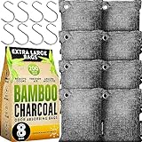 Activated Charcoal Odor Absorber for Strong Odor (Large, 8 Pack, 200g each), Bamboo Charcoal Air Purifying Bag, Activated Charcoal Odor Absorber for Closet, Shoe, Car, Basement Musty Odor Eliminator