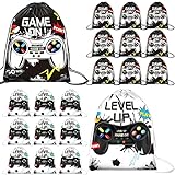 20 Pack Video Game Party Drawstring Bags 12 x 10 Inch Gaming Party Supplies Video Game Party Favors Bags Gamer Party Favors Video Game Goodie Bags for Game Themed Party (Vivid Style, Black, White)