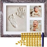 Co Little Baby Handprint & Footprint Kit (Date & Name Stamp) Clay Hand Print Picture Frame for Newborn - Best New Mom Gift - Foot Impression Photo Keepsake for Girl & Boy - White Feet Imprint Mold