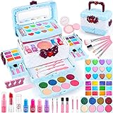 Kids Makeup Kit for Girls,54 PCS Washable Real Cosmetic Case for Little Girls,Non-Toxic&Safe Pretend Play Beauty Toys for Toddlers,Princess Girl Birthday Toys Gift for 3 4 5 6 7 8 9 10 Year Old(Blue)