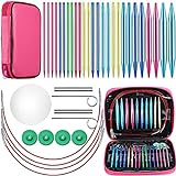 24 Pieces Aluminum Interchangeable Circular Knitting Needle Set with 1 Storage Case, 13 Size Interchangeable Crochet Needles for Knitting