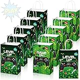 Crtiin 30 Pcs Video Game Party Gift Bags Gamer Theme Party Supplies Level up Game Paper Handbag Goodie Bag with Handle Gaming Party Favors for Girl Boy Birthday Party Decor (Dark Green, Light Green)