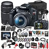 Canon EOS Rebel T7 DSLR Camera with 18-55mm and 75-300mm Lenses (2727C021) + 4K Monitor + Pro Headphones + Pro Mic + 2 x 64GB Memory Card + Corel Photo Software + Pro Tripod + More (Renewed)