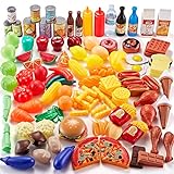Shimfun Play Food Set, 143 Piece Play Food for Kids Kitchen - Toy Food Assortment - Pretend Food for Toddler - Food Toys - Bonus Water Bottle + Deluxe Color Box Packaging + Storage Bag