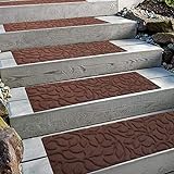 Aucuda Stair Treads, 6 Stair Treads for Wooden Steps, Stair Treads Carpet for Outdoor Stairs, Carpet Stair Treads with Rubber Backing, 8.5' x 30' Outdoor Stair Treads, Floral Brown Pattern