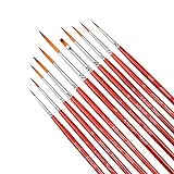 Fine Enamel Detail Brushes Set - 11 Pieces Miniature Paint Brushes for Detailing & Art Painting - Acrylic, Watercolor, Oil - Models, Airplane Kits, Nail Painting Red