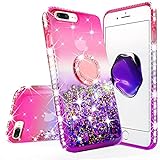 New iPod Touch Case,iPod Touch 5th/6th/7th Generation Case Liquid Glitter Quicksand Bling Sparkle Diamond Ring Stand Design for Apple iPod Touch 5/6/7,Pink/Purple