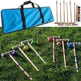 Hey! Play! Croquet Set- Wooden Outdoor Deluxe Sports Set with Carrying Case- Fun Vintage Backyard Lawn Recreation Game, Kids or Adults (6 Players)