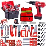 ONEFORISH Kids Tool Set - 50 PCS Toddler Tool Set with Kids Tool Box & Electronic Toy Drill, Tool Set for Toddlers Ages 3, 4, 5, 6, 7 Years Old, Pretend Play Kids Toy Tool Set, Baby Tool Set, Boy Toy