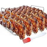 Durable Stainless Steel Rib Rack with a Silicone Oil Brush, BBQ Stand with 2 Handle for Smoker,Oven and Grill, Cook up to 5 Ribs at a time