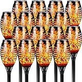 Otdair Solar Outdoor Lights, 16 Pack 12LED Solar Tiki Torches with Flickering Flame, IP65 Waterproof Mini Solar Torch Lights Auto On/Off for Garden, Patio, Yard, Pathway