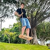 iCool - Tree Skateboard Swing – Surfing Swing Maple Wood Skateboard with Adjustable Extra-Long Rope (13ft) and 2 Tree Straps (5ft)