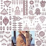 PPVWEY 10 Sheets Henna Tattoos Temporary Henna Stickers 10Pcs Brown Tattoo Stickers Women Body Art Stickers for Wedding Party(10pcs Brown)