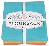 Now Designs Floursack Kitchen Dish Towels Blue, 20 x 30in, Set of 3, Bali Cactus Crush, 3 Count
