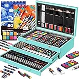 175 Piece Deluxe Art Supplies, Art Set with 2 A4 Drawing Pads, 24 Acrylic Paints, Crayons, Colored Pencils, Art Kit for Adults Artist Beginners Kids Girls, Drawing Kit with Drawer