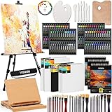 VISWIN 148 Pcs Super Deluxe Painting Set with Aluminum & Wood Easel, 96 Acrylic, Watercolor & Oil Paint Set, 8 Canvases, 30 Brushes, Painting Kit with Complete Art Supplies for Adult, Artist, Beginner