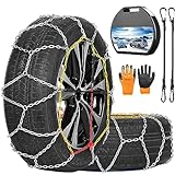 COCO BIRD Snow Chains, Wear-Resistant High Carbon Steel Anti Slip Tire Chain for Passenger Cars, Pickups, and SUVs, Set of 2 (KN130)