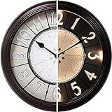 Presentime & Co 12.6' Luminous Wall Clock, Silent no Ticking, Oil Rubbed Bronze Finish, Lighted Clock with Smart Sensor to Turn on/Off Lights in Low/Bright Light, Night Light