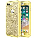 Hython Designed for iPhone 8 Plus, iPhone 7 Plus Case, Heavy Duty Defender Protective Bling Glitter Sparkle Hard Shell Hybrid Shockproof Rubber Bumper Cover for iPhone 7 Plus and 8 Plus, Yellow