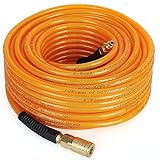 FYPower Air Compressor Hose 1/4 Inch x 100 Feet Flexeel Reinforced Polyurethane (PU) Air Hose with Fittings, Bend Restrictors, 1/4' Industrial Quick Coupler and Plug Kit