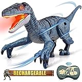 Hot Bee Dinosaur Toys for Kids 3-5-7, RC Dinosaur Toys for 3 4 5 6 7 8 Year Old Boys, Jurassic Velociraptor Blue - Electronic Walking Robot Dinosaur Toy with Light & Realistic Roaring Sound