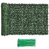 Faux Ivy Privacy Fence Screen Outdoor Expandable Artificial Greenery Roll Fake Hedge Wall Patio Green Plastic Leaf Plant Vine Grass Panels Gate Covering for Garden Yard Balcony (157.5 X 39.4 in)