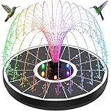 GAIZERL Solar Fountain New, 3.5W Solar Bird Bath Fountains with Glass Panel, 2000 Battery, Hummingbird Water Features with Color LED Lights, 8 Spray Modes & 4 Fixed Pipes for Garden, Pool, Pond