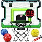 OKKIDY Mini Indoor Basketball Hoop, Light-up Basketball Hoop with Electronic LED Scoreboard, Small Outdoor Basketball Game Toys for 6, 7, 8, 9, 10, 12+ Year Old Girls Boys Kids Teen Adults, Idea Gifts