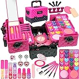 Kids Makeup Kit for Girl - 47 PCS Safe and Washable Makeup for Kids, Real Girls Makeup Kit, Toddler Makeup Kit with Cosmetic Case, Girls Toys Age 4-12, Princess Toys Birthday Gifts for Girls