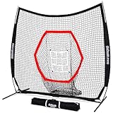 GoSports 7 ft x 7 ft Baseball & Softball Practice Hitting & Pitching Net with Bow Type Frame, Carry Bag and Strike Zone, Great for All Skill Levels