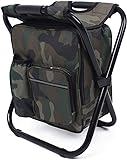 inbesk Mudder Outdoor Camping Chair with Cooler Bag, Folding Backpack Chair with Insulated Picnic Bag and Storage Pockets, Hiking Hunting Fishing Seat for Beach Travel (Camouflage)