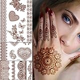 HennaTattoos, Henna Temporary Tattoos Brown Waterproof Tattoo stickers for Women Wedding Party Festivals, & Parties Decoration Suppliers 6Sheets
