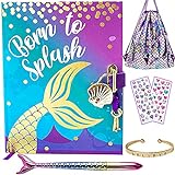 Life is a Doodle Diary for Girls Who Love Mermaids - Gift Set Includes Kids Locking Journal for Writing & Drawing, Large Drawstring Bag, Mermaid Tail Gel Pen, 'Believe' Bracelet, Stickers & Gift Box
