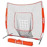 GoSports 7 ft x 7 ft Baseball & Softball Practice Hitting & Pitching Net with Bow Type Frame, Carry Bag and Strike Zone, Great for All Skill Levels