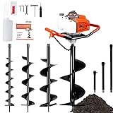 DC HOUSE 63CC Heavy Duty Gas Powered Auger Post Hole Digger, with 4 Earth Auger Drill Bits 4'6'8'12' & Extensions Rod 8'12'20', for Farmland Garden and Planting, 2-Package Shipping