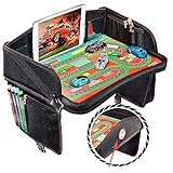 Coolmum Kids Travel Tray, Toddler Car Seat Tray, Activity Organizer, Snack Lap Tray, Baby Stroller Tray, Airplane Play Table, Waterproof and Foldable (Premium Black)