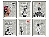 Banksy Wall Art Set - Inspirational Quotes Room Decor - Motivational Graffiti Street Art for Teens Bedroom, Living Room, Dorm - Set of 6-8x10 each Poster Picture Prints Home Decoration