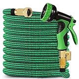 75 ft Expandable Garden Hose - No Kink Flexible Water Hose 75ft with 10 Pattern Spray Nozzle, 3/4 Solid Brass Connectors, Retractable Latex Core - Lightweight Expanding Hose
