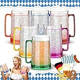 Gejoy Set of 12 Freezer Beer Mugs with Liquid 16oz Double Wall Gel Freezer Cups Plastic Beer Mugs with Handles Appreciation Gifts for Festival BBQs Christmas Party