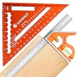 KAMMQI Rafter Square and Combination Square Tool Set, 7' Aluminum Triangle Square Tool and 12' Zinc-Alloy Die-Casting Combo Square Ruler, Carpenter Square, Woodworking Square, Framing Square